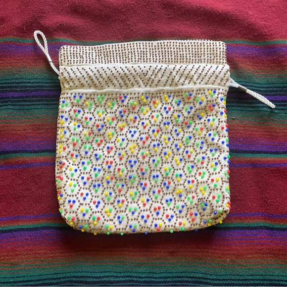 VTG 60’s Reversible handmade Candy dot Beaded handbag. Wristlet Sack Bag. USA - Picture 2 of 14